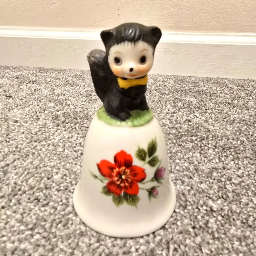 Vintage Porcelain Bell Cute Skunk Squirrel Animal Figure Top